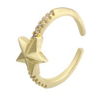 Messing Manchet Finger Ring, Ster, gold plated, Verstelbare & micro pave zirconia, multi-gekleurde, Gat:Ca 2mm, Maat:7, Verkocht door PC