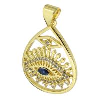 Terningformet Zirkon Micro Pave Messing vedhæng, Teardrop, guldfarve belagt, Micro Pave cubic zirconia & hule, 18x24x5mm, Hole:Ca. 2mm, Solgt af PC