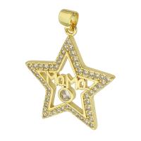 Brass Pendant Star gold color plated micro pave cubic zirconia & hollow Approx 3mm Sold By PC