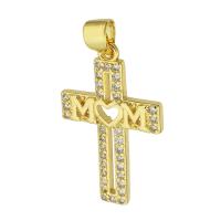 Messing Hanger, Oversteken, gold plated, micro pave zirconia & hol, 15x24x2mm, Gat:Ca 3mm, Verkocht door PC