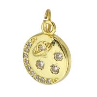 Cubic Zirconia Micro Pave Brass Pendant Flat Round gold color plated micro pave cubic zirconia Approx 3mm Sold By PC