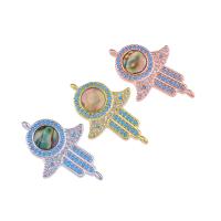 Terningformet Zirkon Micro Pave Messing Tilslutning, med Abalone Shell, Hand, forgyldt, Micro Pave cubic zirconia, flere farver til valg, 25.50x17mm, Solgt af PC