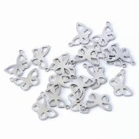 Edelstahl Schmuck Anhänger, 304 Edelstahl, Schmetterling, plattiert, Silberfarbe, 20x10mm, 50PCs/Tasche, verkauft von Tasche