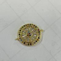 Cubic Zirconia Micro Pave Latão Connector, cobre, Roda, cromado de cor dourada, joias de moda & DIY & micro pavimento em zircônia cúbica, multi colorido, 10PCs/Lot, vendido por Lot