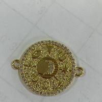 Cubic Zirconia Micro Pave Latão Connector, cobre, Roda, cromado de cor dourada, joias de moda & DIY & micro pavimento em zircônia cúbica, dourado, 10PCs/Lot, vendido por Lot