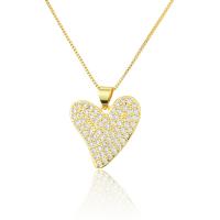 Cubic Zircon Micro Pave Brass Necklace Heart gold color plated fashion jewelry & Unisex & micro pave cubic zirconia golden nickel lead & cadmium free Sold Per Approx 19.69 Inch Strand