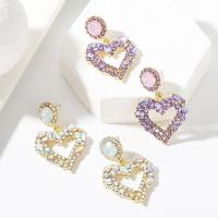 Rhinestone Earring Zinc Alloy Heart plated fashion jewelry & for woman & with rhinestone nickel lead & cadmium free Sold By Pair