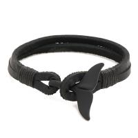 Bracelet de cuir de vachette, cuir de peau de vache, avec corde de cire & alliage de zinc, Rond, Placage de couleur noire de plumbum, bijoux de mode & unisexe, noire, 220x10mm, Vendu par PC