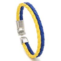 PU Cord Armbånd, med Zinc Alloy, Runde, sølvfarvet forgyldt, mode smykker & Unisex, blandede farver, 220x10mm, Solgt af PC