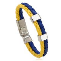 PU Schnur Armbänder, PU Leder, mit Zinklegierung, rund, silberfarben plattiert, Modeschmuck & unisex, gemischte Farben, 220x10mm, verkauft von PC