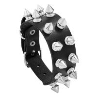 PU Schnur Armbänder, PU Leder, mit ABS Kunststoff & Eisen, rund, silberfarben plattiert, Modeschmuck & unisex, schwarz, 258x26mm, verkauft von PC