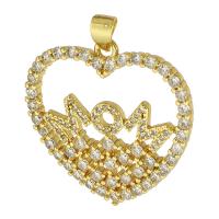 Messing Hanger, Hart, gold plated, micro pave zirconia & hol, 28x28x3mm, Gat:Ca 3mm, Verkocht door PC