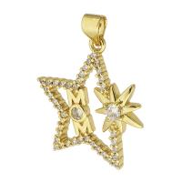 Messing Hanger, Ster, gold plated, micro pave zirconia & hol, 22x23.50x4mm, Gat:Ca 3mm, Verkocht door PC