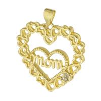 Messing Hanger, Hart, gold plated, micro pave zirconia & hol, 28x28x4mm, Gat:Ca 3mm, Verkocht door PC