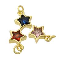 Pendentifs en laiton zircon cubique (CZ), étoile, Placage de couleur d'or, pavé de micro zircon & creux, plus de couleurs à choisir, 22x24x4mm, Trou:Environ 3mm, Vendu par PC