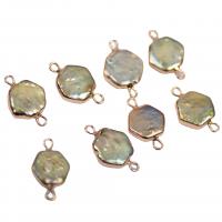 Perlas cultivadas de agua dulce Conector, con metal, doradura, verde, 12x12mm, Vendido por UD