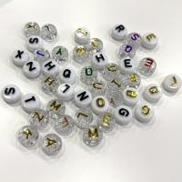 Alphabet Acryl Perlen, flache Runde, DIY & Golddruck, keine, 10x6mm, ca. 1700PCs/Tasche, verkauft von Tasche