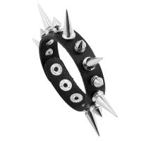 Rundsleder armbanden, Koeienhuid, met Ijzer & Zinc Alloy, Ronde, silver plated, mode sieraden & uniseks, zwart, 220x16mm, Verkocht door PC