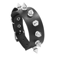 PU Schnur Armbänder, PU Leder, mit ABS Kunststoff & Eisen, rund, silberfarben plattiert, Modeschmuck & unisex, schwarz, 258x26mm, verkauft von PC