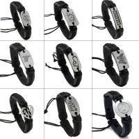 PU Leder Armband, mit Wachsschnur & Zinklegierung, rund, silberfarben plattiert, Einstellbar & Modeschmuck & unisex & verschiedene Stile für Wahl, keine, 170-180mm,80-90mm,12mm, verkauft von PC