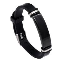 Braccialetti in silicone, with 316L acciaio inox, Cerchio, placcato color argento, gioielli di moda & unisex, nero, 225x10mm, Venduto da PC