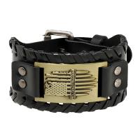 Cowhide Bracelet with PU Leather & Iron & Zinc Alloy Round plated fashion jewelry & Unisex Sold By PC