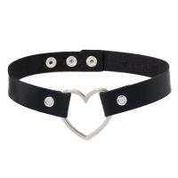 PU Leather Choker Necklace with Iron & Zinc Alloy Heart silver color plated Adjustable & fashion jewelry & for woman black Sold By PC