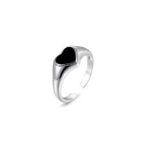 Argent sterling 925 Cuff Bague, coeur, Plaqué de platine, réglable & pour femme, 9x20mm, Taille:6, Vendu par PC