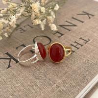 925 Sterling Silver Pljuska prst prsten, s Red Agate, Oval, pozlaćen, prilagodljiv & za žene & šupalj, više boja za izbor, Veličina:6, Prodano By PC