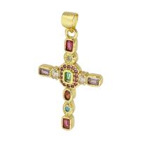 Cúbicos Circonia Colgante Latón Micro pavimenta, metal, Cruces, chapado en color dorado, micro arcilla de zirconia cúbica, multicolor, 18x29.50x3mm, agujero:aproximado 3mm, Vendido por UD