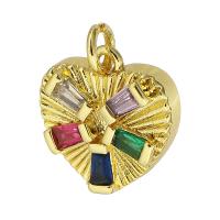 Cúbicos Circonia Colgante Latón Micro pavimenta, metal, Corazón, chapado en color dorado, micro arcilla de zirconia cúbica, multicolor, 12x13x4mm, agujero:aproximado 2mm, Vendido por UD