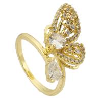 Messing Manchet Finger Ring, Vlinder, gold plated, Verstelbare & micro pave zirconia & hol, Maat:7, Verkocht door PC