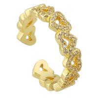 Brass Cuff Finger Ring gold color plated Adjustable & micro pave cubic zirconia & hollow US Ring Sold By PC