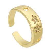 Messing Manchet Finger Ring, gold plated, Verstelbare & met ster patroon & micro pave zirconia, Maat:6.5, Verkocht door PC