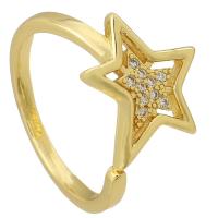 Mässing Cuff finger ring, Star, guldfärg pläterade, Justerbar & micro bana cubic zirconia & ihålig, Storlek:5, Säljs av PC