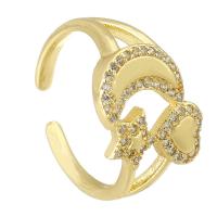 Messing Manchet Finger Ring, gold plated, Verstelbare & micro pave zirconia & hol, Maat:6.5, Verkocht door PC