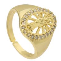 Cúbicos Circonia Micro Pave anillo de latón, metal, chapado en color dorado, Ajustable & micro arcilla de zirconia cúbica & hueco, tamaño:7, Vendido por UD