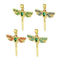 Messing hanger met micro-paved kubieke zirconia's, Dragonfly, gold plated, micro pave zirconia & glazuur, meer kleuren voor de keuze, 32x36x3mm, Gat:Ca 3mm, Verkocht door PC