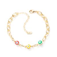 Bracelet Evil Eye bijoux, laiton, avec 6 cm chaînes de rallonge, Rond, Plaqué or 18K, bijoux de mode & pour femme & émail, plus de couleurs à choisir, protéger l'environnement, sans nickel, plomb et cadmium, Longueur 18.5 cm, Vendu par PC