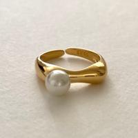 925 sterling zilver Manchet Finger Ring, met Plastic Pearl, plated, verstelbaar & voor vrouw, meer kleuren voor de keuze, Maat:6, Verkocht door PC