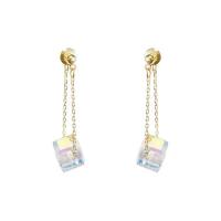 Boucles d'oreilles cristal, laiton, avec cristal, Motif géométrique, Placage de couleur d'or, bijoux de mode & pour femme, 40x8mm, Vendu par paire