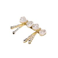 Messing Drop ørering, Bowknot, guldfarve belagt, for kvinde & med rhinestone, 30x15mm, Solgt af par