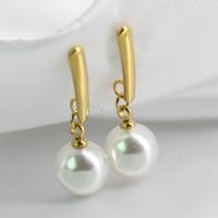 Titanium Stål Drop Earring, med Plastic Pearl, forgyldt, for kvinde, flere farver til valg, 30mm, Solgt af par