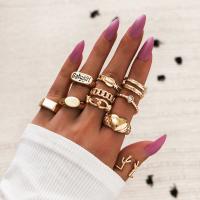 Cink Alloy Ring Set, Cink ötvözet, arany színű aranyozott, 10 darab & divat ékszerek & egynemű, aranysárga, nikkel, ólom és kadmium mentes, Által értékesített Set