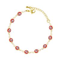 Bracelet Evil Eye bijoux, laiton, avec 3cm chaînes de rallonge, Rond, Plaqué or 18K, bijoux de mode & styles différents pour le choix & émail, plus de couleurs à choisir, protéger l'environnement, sans nickel, plomb et cadmium, Longueur 18 cm, Vendu par PC