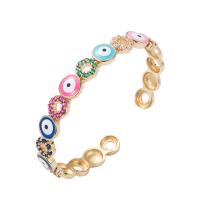 laiton bracelet manchette, Rond, Plaqué or 18K, bijoux de mode & pavé de micro zircon & émail, plus de couleurs à choisir, protéger l'environnement, sans nickel, plomb et cadmium, 55mm, Vendu par PC