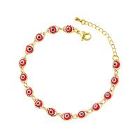 Bracelet Evil Eye bijoux, laiton, avec 3cm chaînes de rallonge, Rond, Plaqué or 18K, bijoux de mode & pour femme & émail, plus de couleurs à choisir, protéger l'environnement, sans nickel, plomb et cadmium, Longueur 18 cm, Vendu par PC