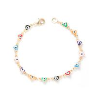 Bracelet Evil Eye bijoux, laiton, Rond, Plaqué or 18K, bijoux de mode & pavé de micro zircon & pour femme & émail, plus de couleurs à choisir, protéger l'environnement, sans nickel, plomb et cadmium, Longueur 21 cm, Vendu par PC