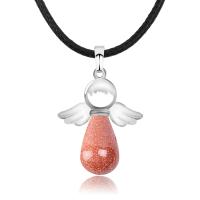 Natural Gemstone Necklace Quartz with Wax Cord & Gemstone & Zinc Alloy Angel polished fashion jewelry Sold Per 50 cm Strand