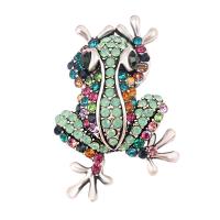 Broche de strass, alliage de zinc, grenouille, Placage de couleur d'or, unisexe & avec strass, protéger l'environnement, sans nickel, plomb et cadmium, 25x38mm, 10PC/lot, Vendu par lot